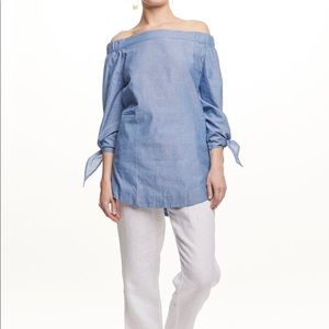 Chic chambray off-the-shoulders tunic top. NWT.